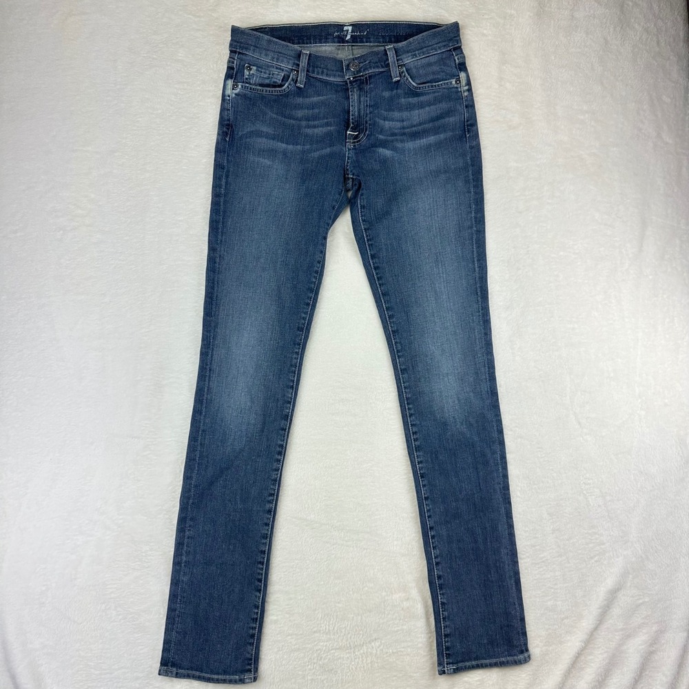 7 For All Mankind Jeans Womens Skinny Crystal Pocket 28 Blue Stretch Denim